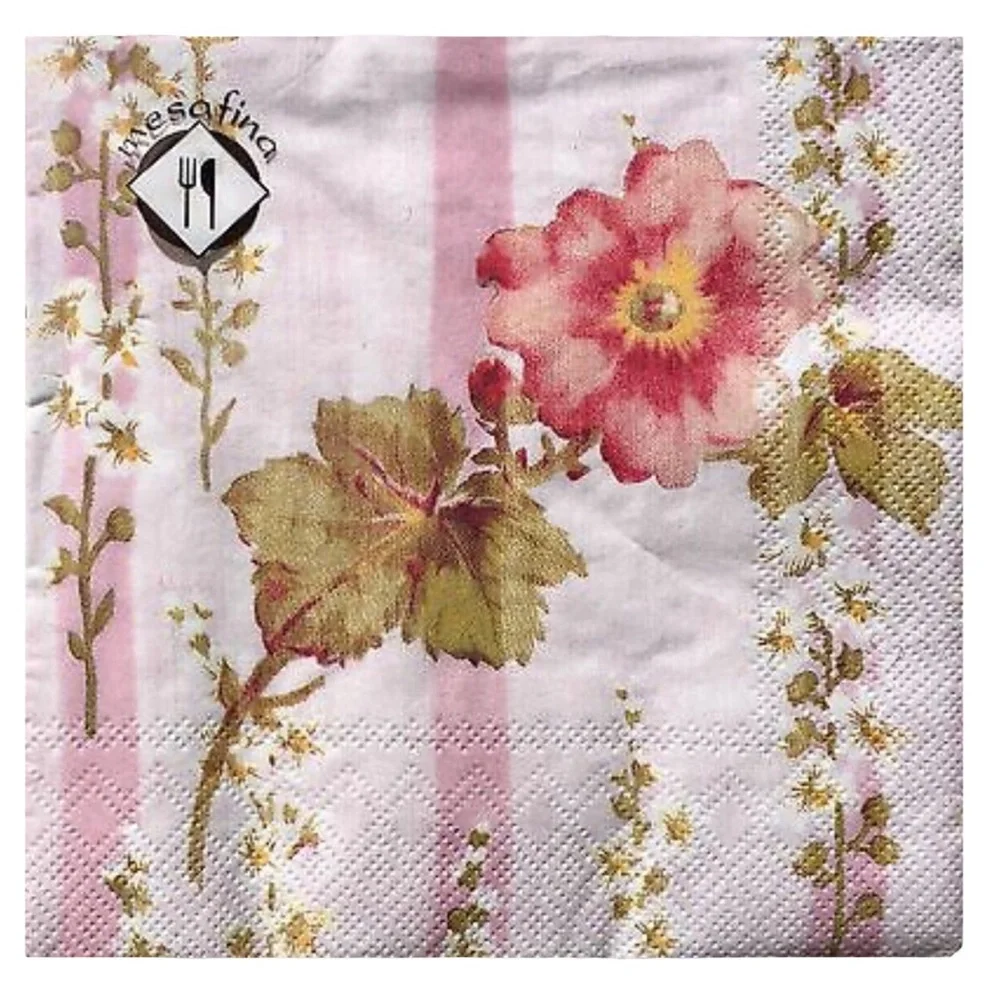MesaFina Floral Pink and Green Cocktail Beverage Napkins, 20 ct